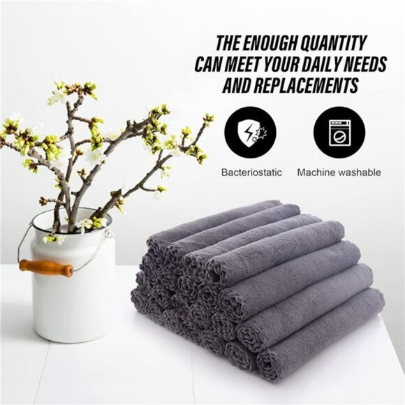 24 Pack Grey Microfiber Washcloths Quick Dry Soft Absorbent Face Towel Set - Picture 6 of 7